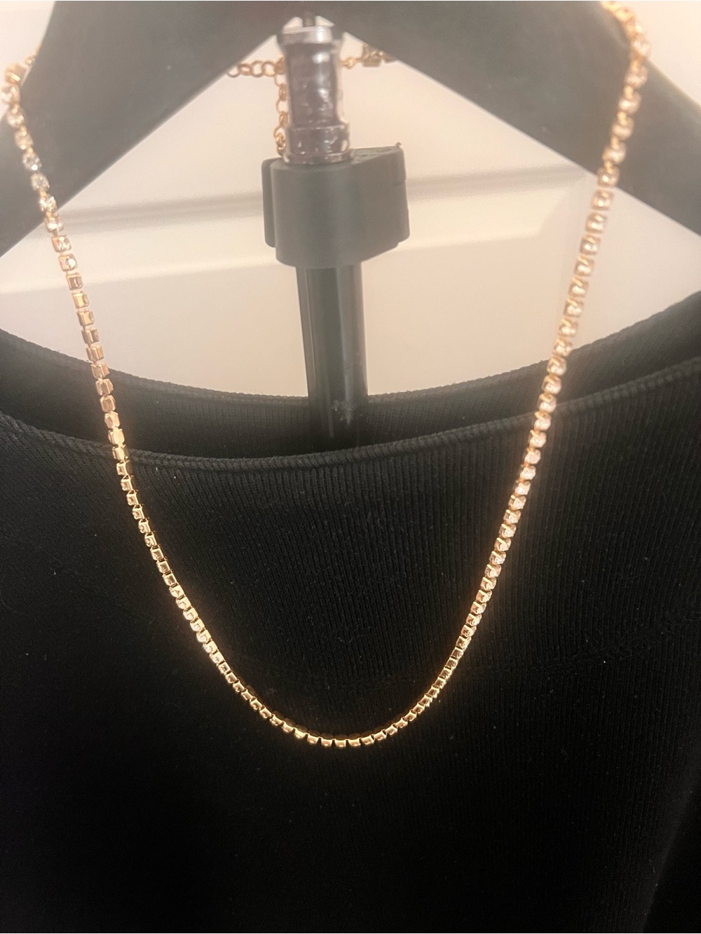 Gold-Tone Box Chain Necklace with clear rhinestones